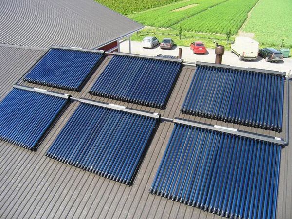 Solar water heater panels on roof, 